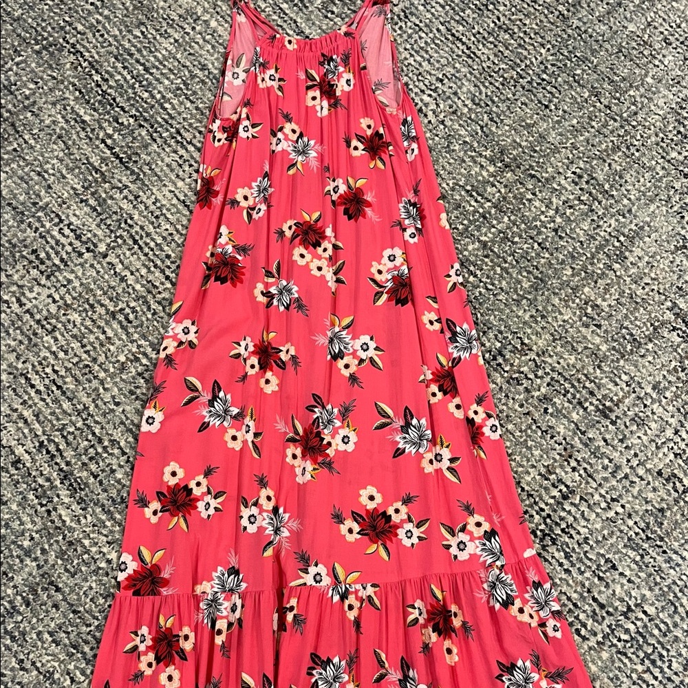 Coral Floral Maxi Dress with Spaghetti Straps